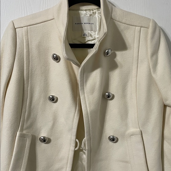 Banana Republic Wool Blend Double Breasted Ivory Button Down Pea Coat Size Small - Picture 4 of 10
